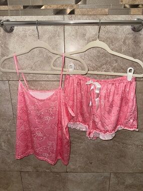 Pink Printed Satin Cami & Shorts Sleep Set